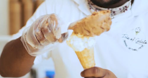 Close-Up View of a Person Preparing an Ice Cream