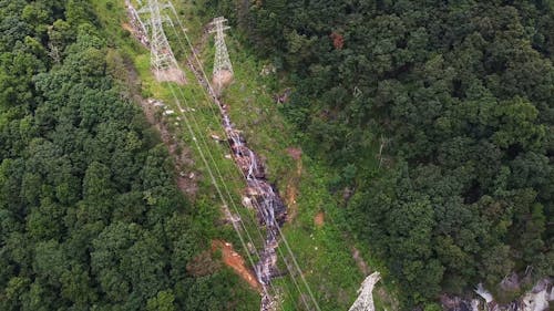 Aerial Video of Power Lines at Mountains