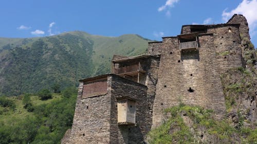 An Aerial Footage of the Shatili Village Fortress in Georgia