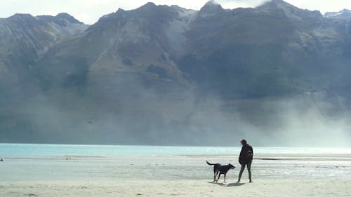 Woman with Dog on the Beach