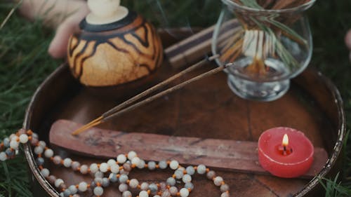 Close-Up View of Burning Incense