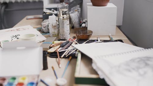 Painting and Art Tools on a Desk