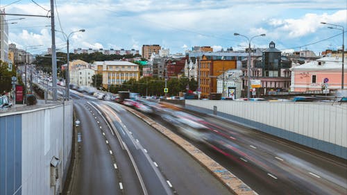 Urban City Traffic Under Time Lapse