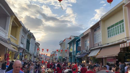 Video of a Crowded Phuket Street Market Thailand