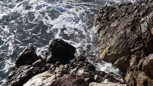 Sea Waves Crashing on Rocky Shore