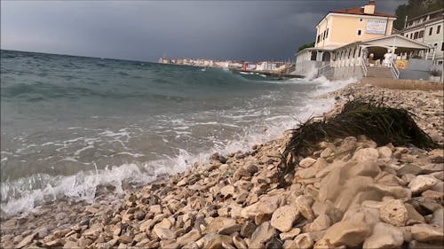 Sea Waves Crashing on Rocky Shore