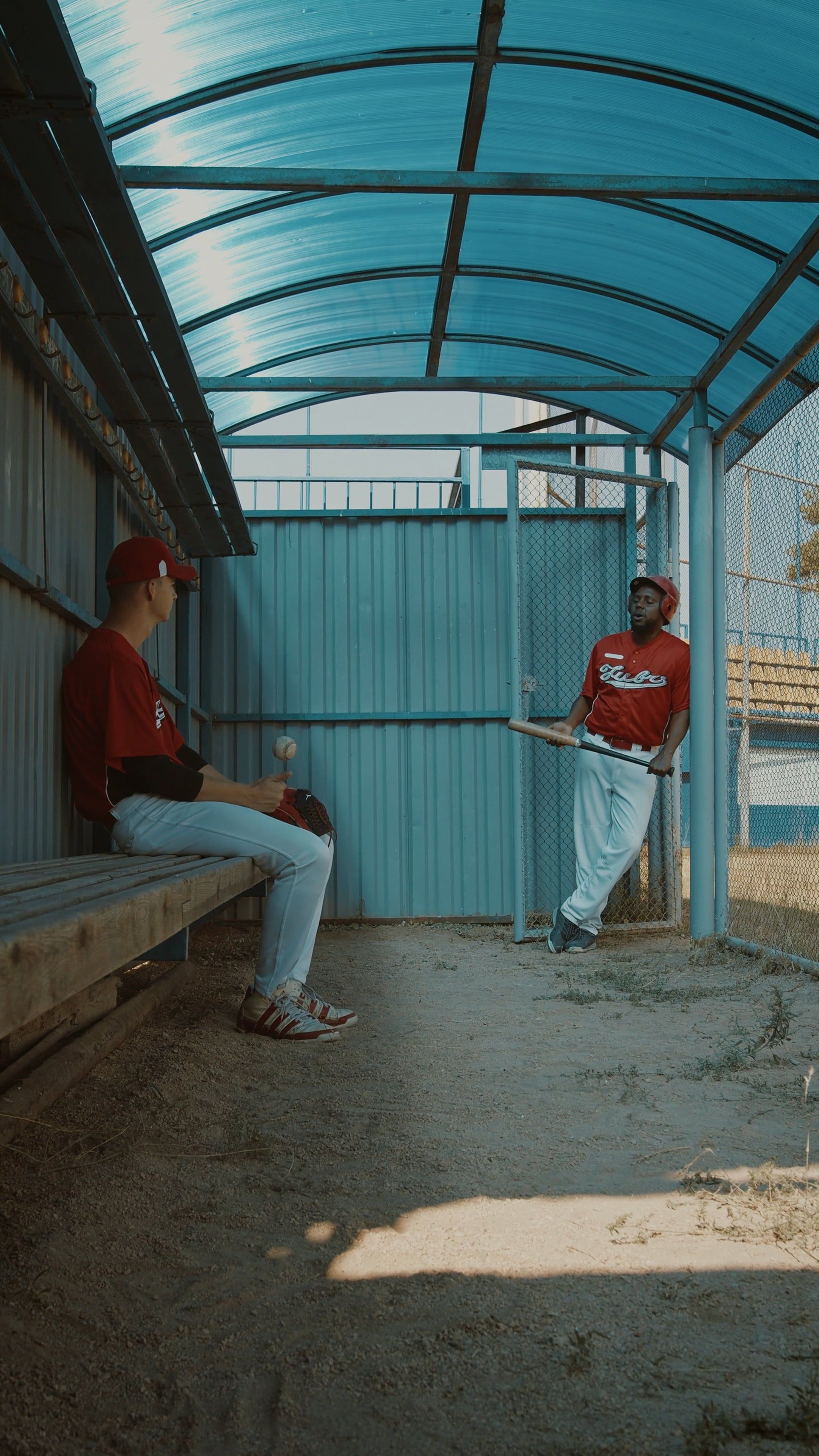 Two Baseball Players Having a Conversation in the Dugout Free Stock ...