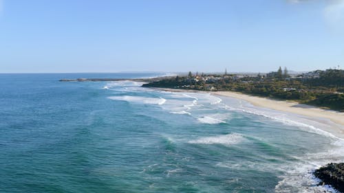 Drone Footage of Beach Under Blue Sky