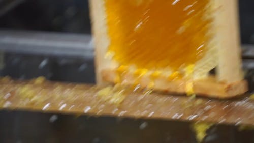 Scraping Honey From The Wooden Tray