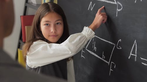Girl Clearing her Math Doubt on Backboard
