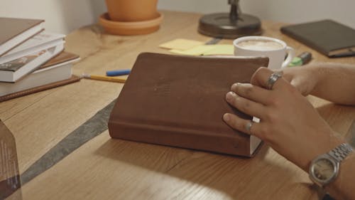 Man Opening Holy Bible and Reading it