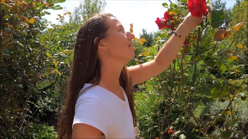 Woman Smelling the Flowers