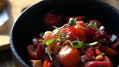 a close up video of a salad