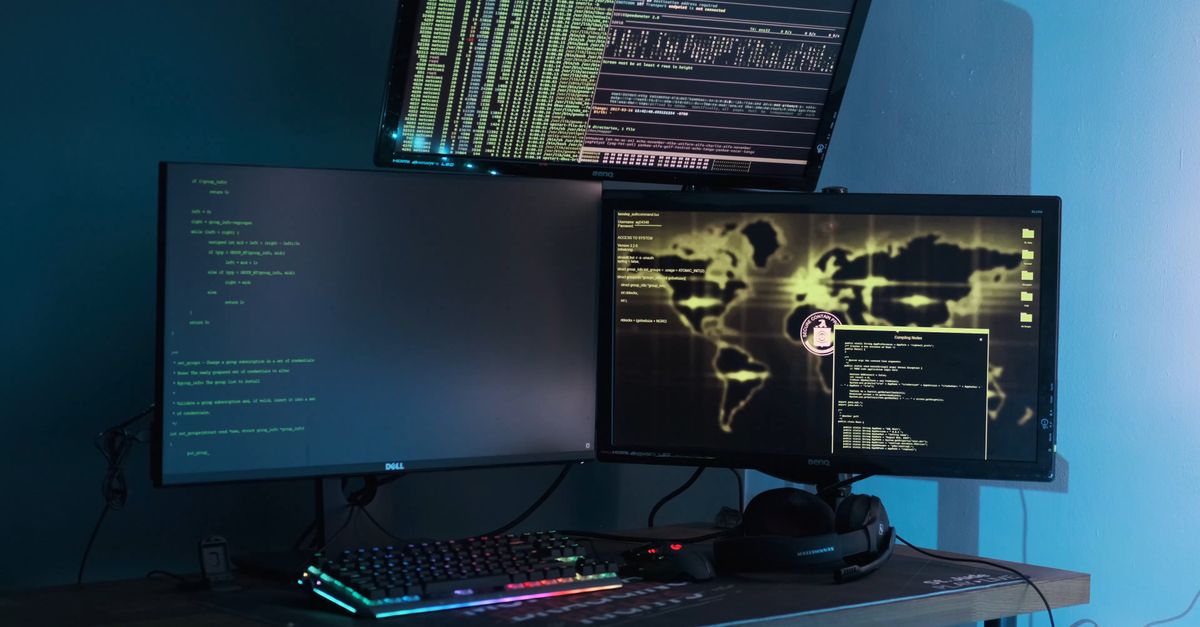 3 Screen Computer For Coding Three Monitor Computer Set-up Free Stock Video Footage, Royalty-Free 4K ...