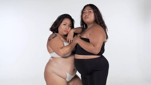 Two Curvy Models Poses Facing Each Other