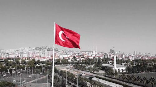 Drone Footage of a Turkey Flag