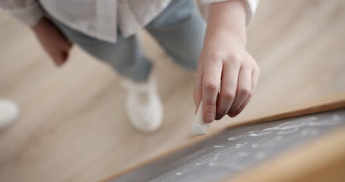 High Angle Shot of Kids Writing on Blackboard