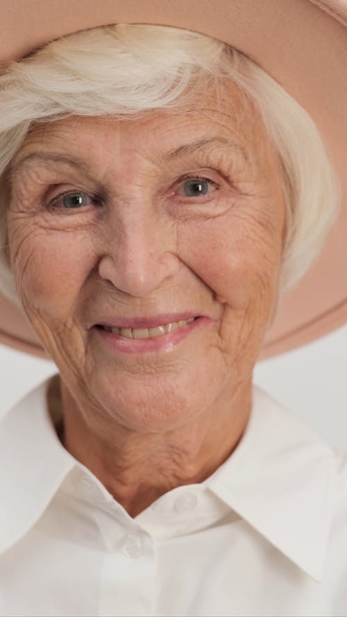 Close up of Stylish Wrinkled Woman Laughing