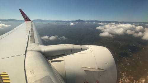 View of Sky and Airplane Wing of Turkish Airlines