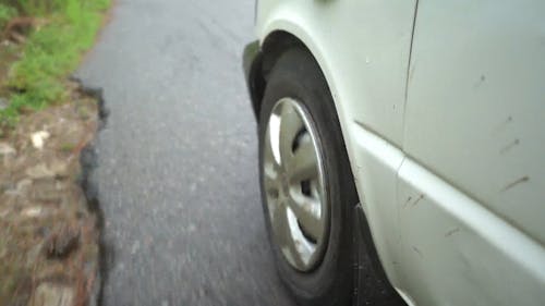 View of Automobile Wheel Travelling Fast