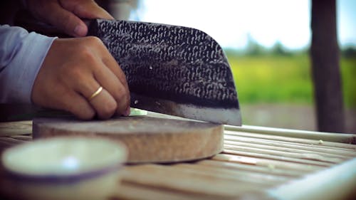 Chopping A Scallion Using A Knife