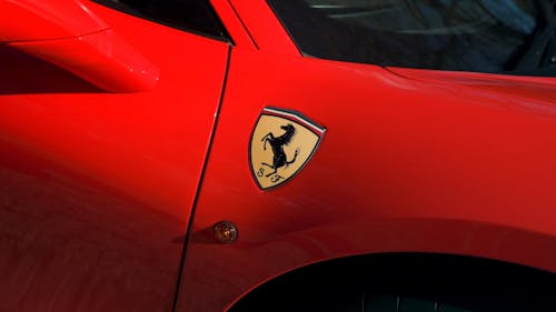 Close-Up Video of a Ferrari Car Emblem