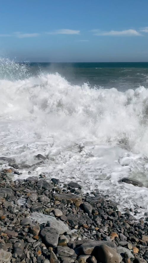 Waves Crashing on Rocky Shore