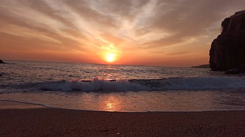 Beach Waves And Sunset