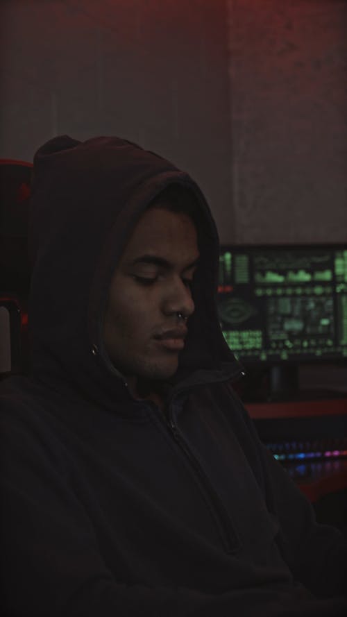 A Man Sitting while Wearing Hoodie Jacket