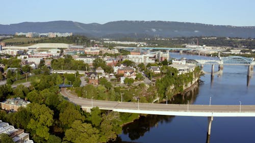 Drone Footage of a City Near the River