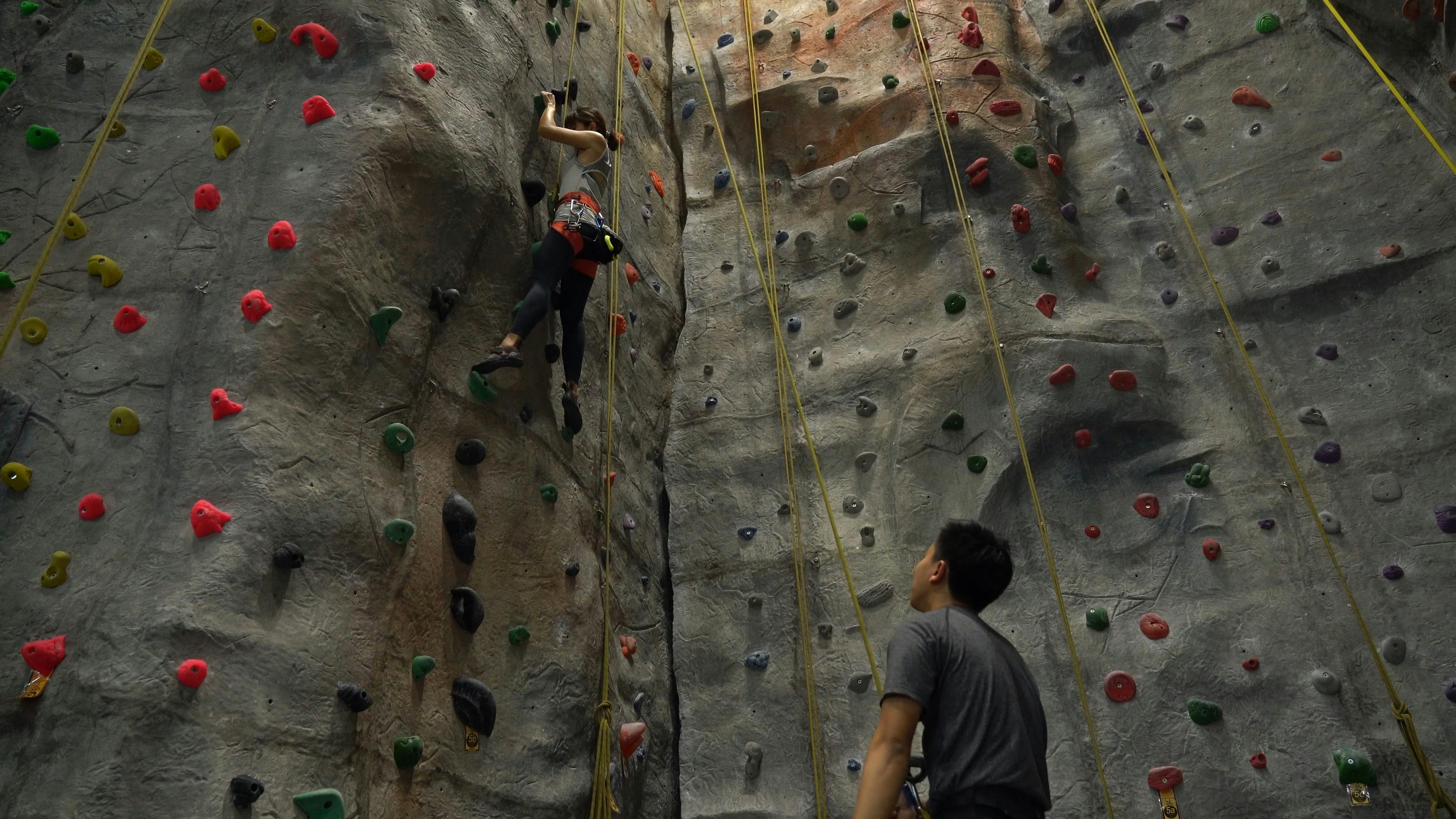 Low Angle View of Woman Climbing Up the Wall · Free Stock Video