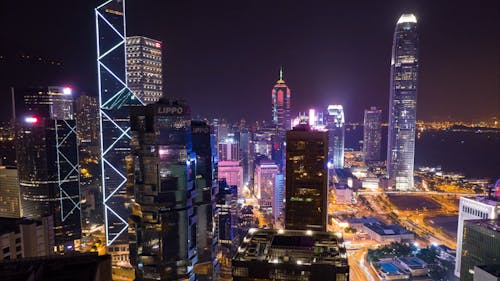 Aerial Footage of Buildings at Night