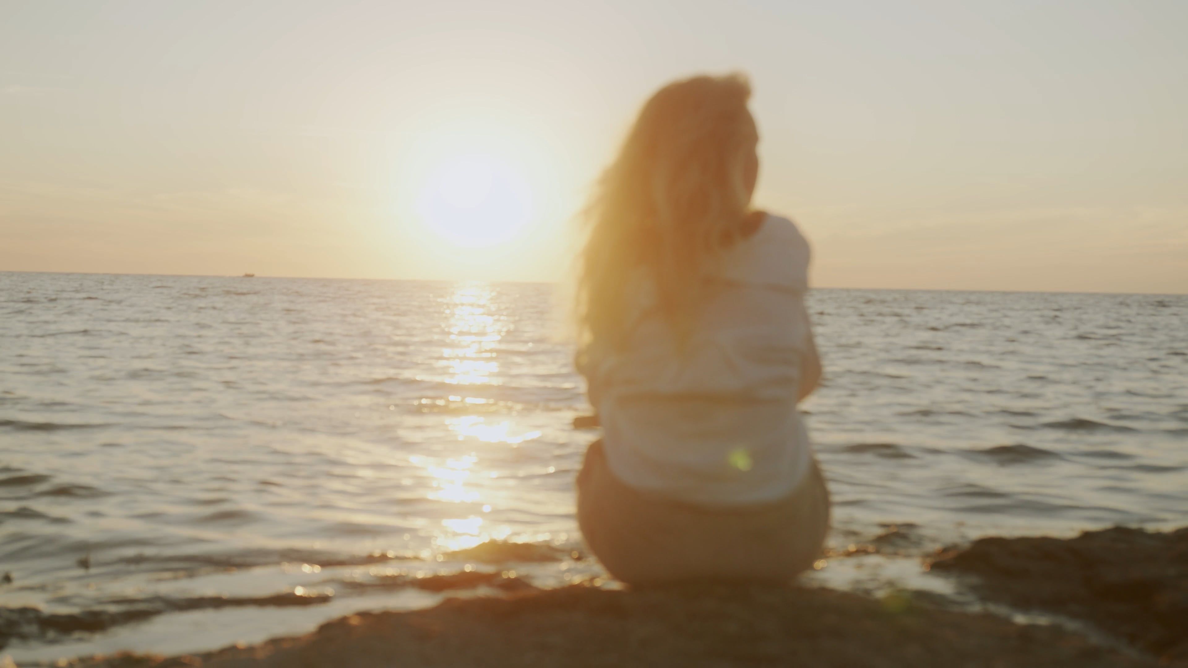 Back View of a Woman Looking a Sea Free Stock Video Footage, Royalty ...
