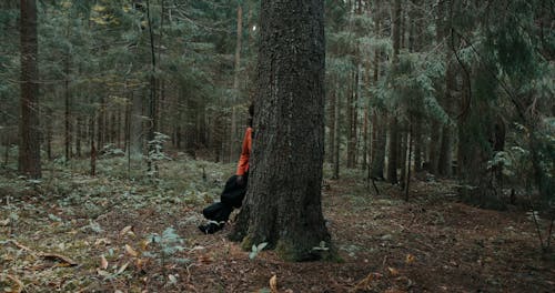 Creepy Clown with Red Balloon in Forest 