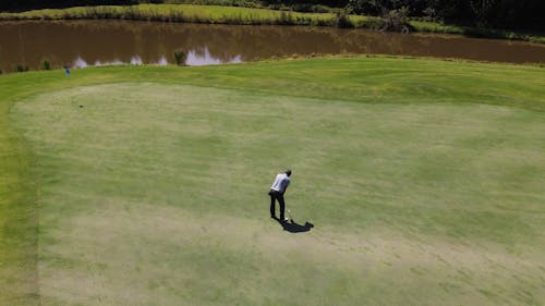 Aerial View of Man Playing Golf