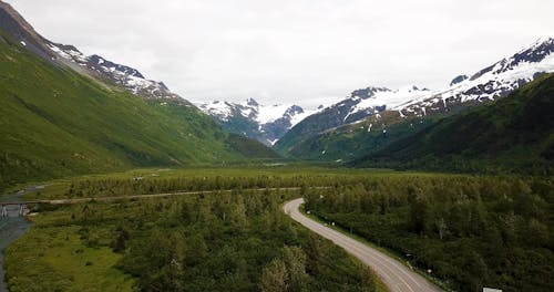 Aerial View of a Road to the Mountain Valley