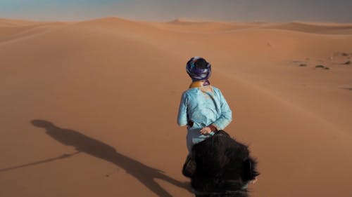 Person Pulling a Camel in the  Desert