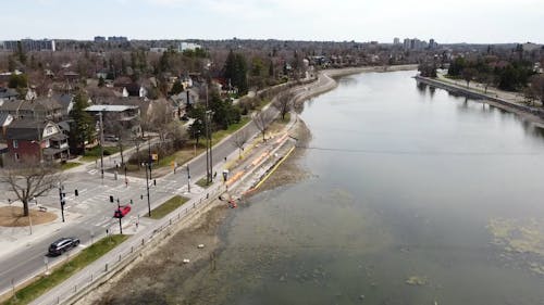 Aerial Footage of Residential Area by the River