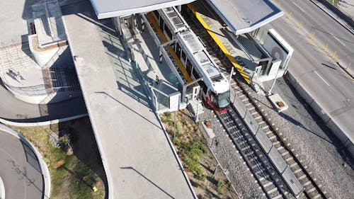 Aerial View of Train Leaving Station