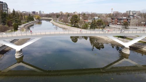 People Walking Over a Bridge