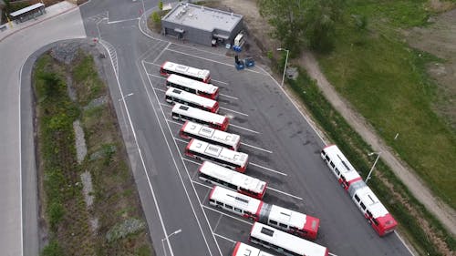 Aerial View of Parked Buses