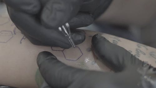 Tattoo Artist Working Progress Close up