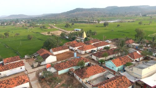 Drone Footage of Village and Farmlands