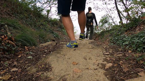 A Couple Walking Down The Steps Of The Hiking Trail