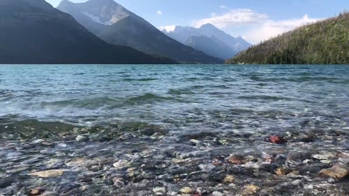 View of Lake Shore with Mountain Background