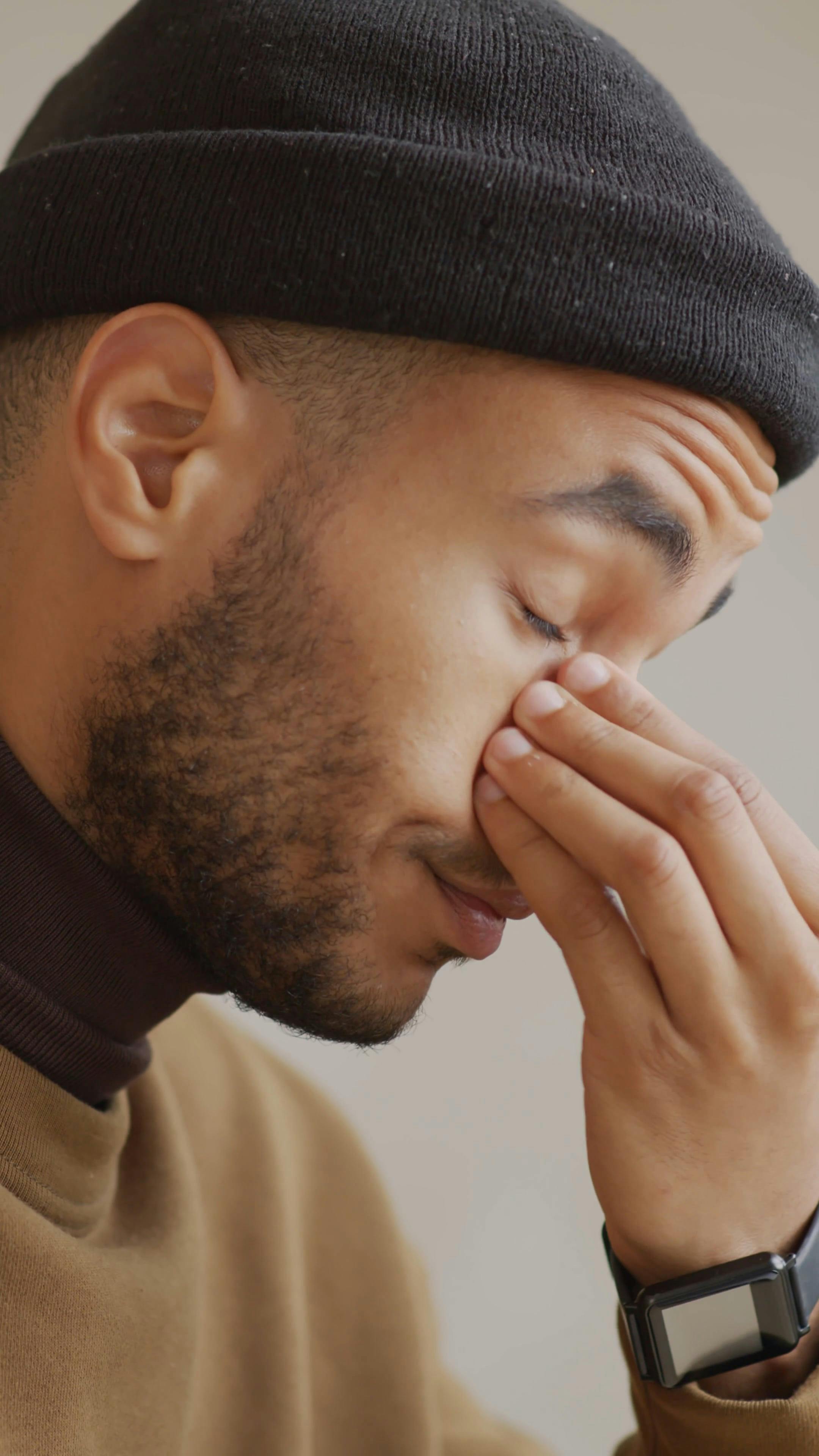 A Man Rubbing His Eyes In Tiredness · Free Stock Video