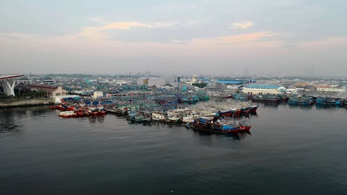 Drone Footage of a Boats Anchored on the Port