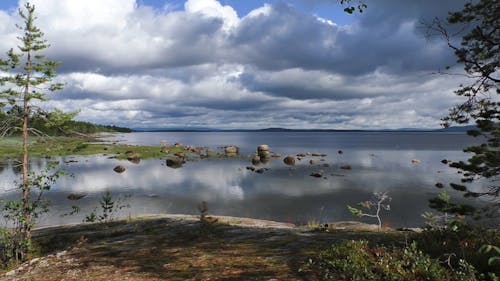 A Placid Lake under Cloudy Sky