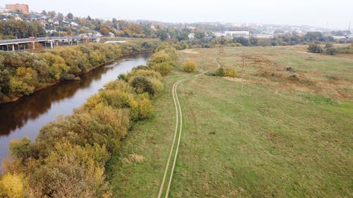 Drone Footage of Grassland by the River