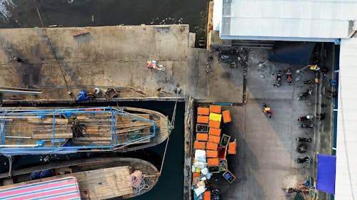 Drone Footage of a Fishing Boats on the Pier